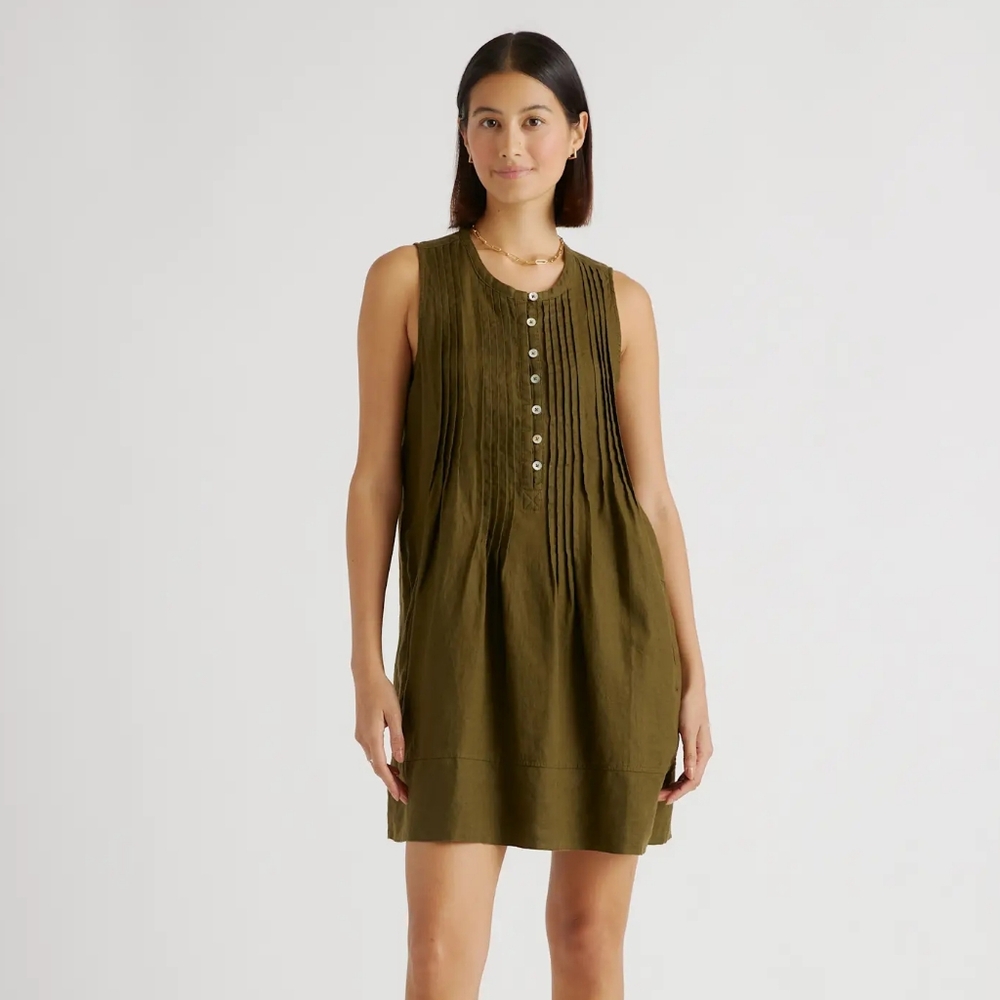 Quince 100% Linen Swing Dress. Olive. Small. Perfect Condition.